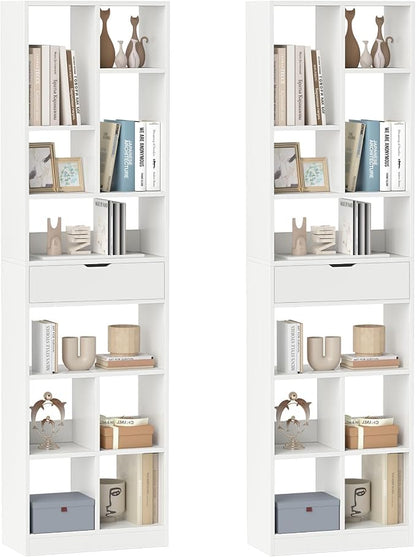 Giantex 71" Bookcase with Drawer Set of 2, Tall Freestanding Bookshelf with 10 by Giantex