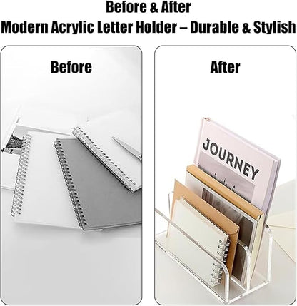 1 Pcs Acrylic Mile Sorter for Desk, 2 Upright Compartments Desk Mail Organizer - Image 5