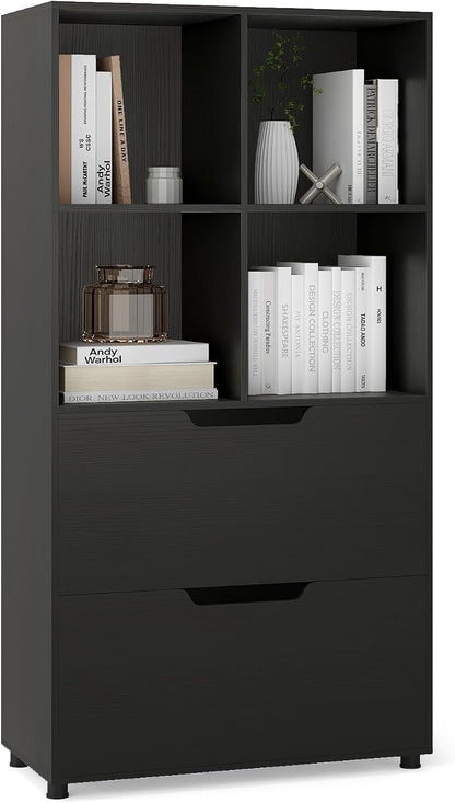 Giantex Bookcase with 2 Drawers, 51” Tall Floor Bookshelf w/4 Cubes, Anti-tip by Giantex