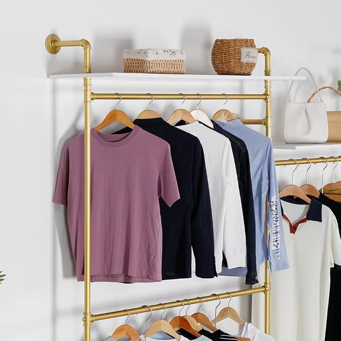 Industrial Pipe Clothing Rack Wall Mounted, Heavy Duty Hanging Clothes Rack - Image 2