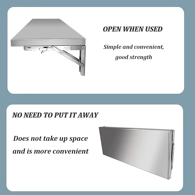 Stainless Steel Folding Table, Wall-Mounted Drop Leaf Table, Wall Mounted - Image 6