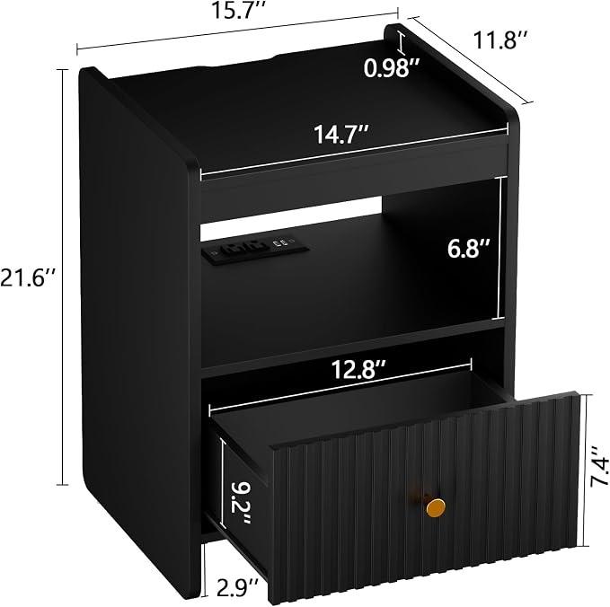 HIFYOBRO 21.6" Tall Fluted Nightstand Set, End Table - Image 3
