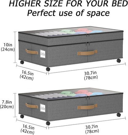 2 Pack Under Bed Storage with Wheels 65L XXL Large Under Bed Storage Containers - Image 6