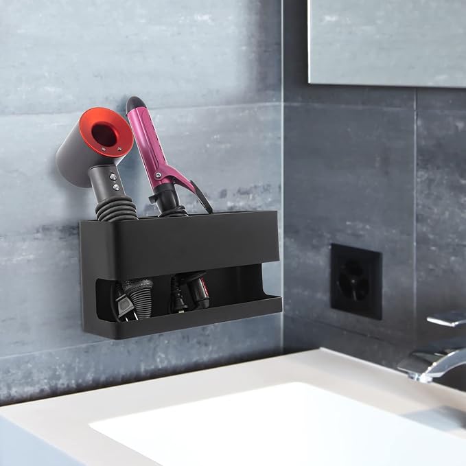 MyGift Hair Tool Organizer, 3-in-1 Metal Hair Dryer Holder, Wall Mounted Blow - Image 3