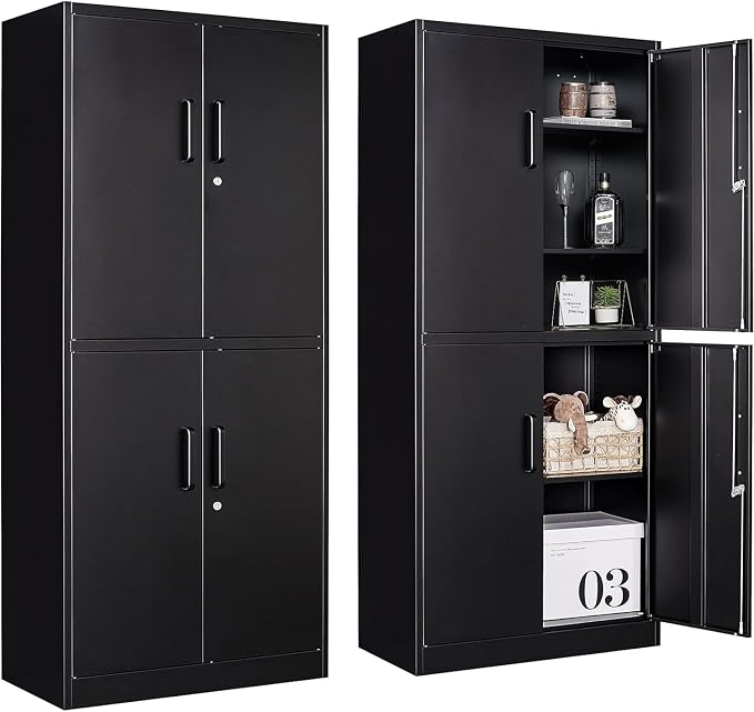 Metal Storage Cabinet with 3 Adjustable Shelves and 4 Doors, Steel Tool Cabinets by SISESOL