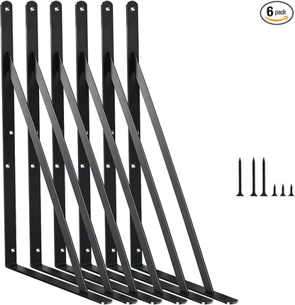 6 Pack L14 x H 10" Black Heavy Duty Shelf Brackets by MHMYDZ