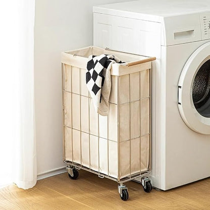 Rolling Laundry Cart with Baskets, Stainless Steel Hamper with Wheels, Slim by Unknown