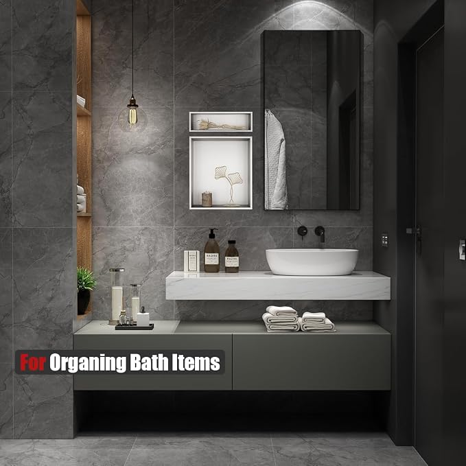 JQK Shower Niche No Tile Need, 304 Stainless Steel Recessed Shower Caddy - Image 4
