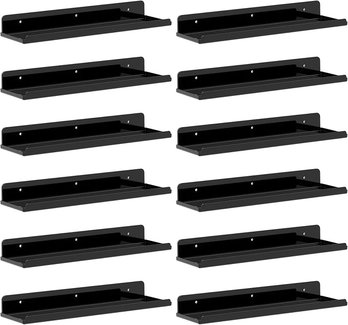 Lifewit Floating Shelves for Wall, 12 Pack Black Acrylic Shelf 15" Room Decor by Lifewit