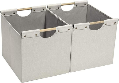 HOONEX Large Foldable Storage Bins, Linen Fabric, 2 Pack, by HOONEX
