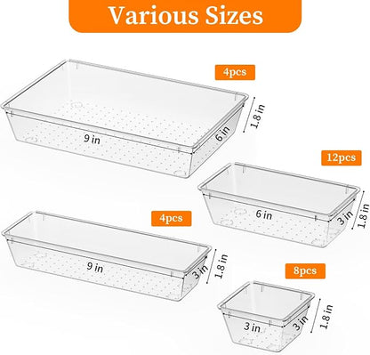 32 PCS Clear Plastic Drawer Organizer Set, 4-Size vanity organizer Trays and - Image 3