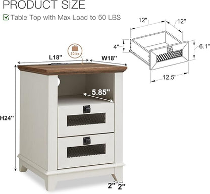 Nightstand with Charging Station, OKD 18'' Industrial & Farmhouse Square End - Image 6