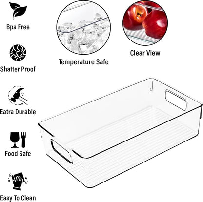 Clear Plastic Storage Bins, Large Fridge Organizer Plastic Bins, Pantry - Image 2