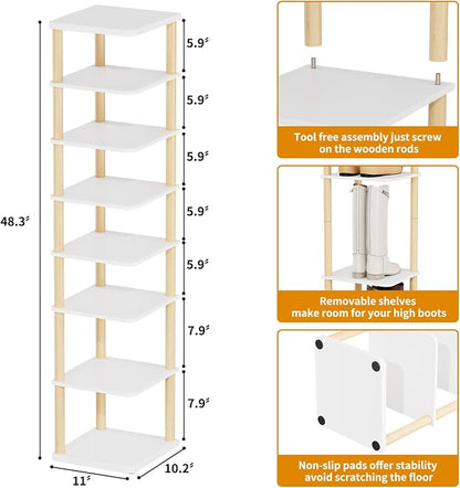 LUCKNOCK Vertical Shoe Rack, 8-Tier Tall Narrow Shoe Organizer - Image 2