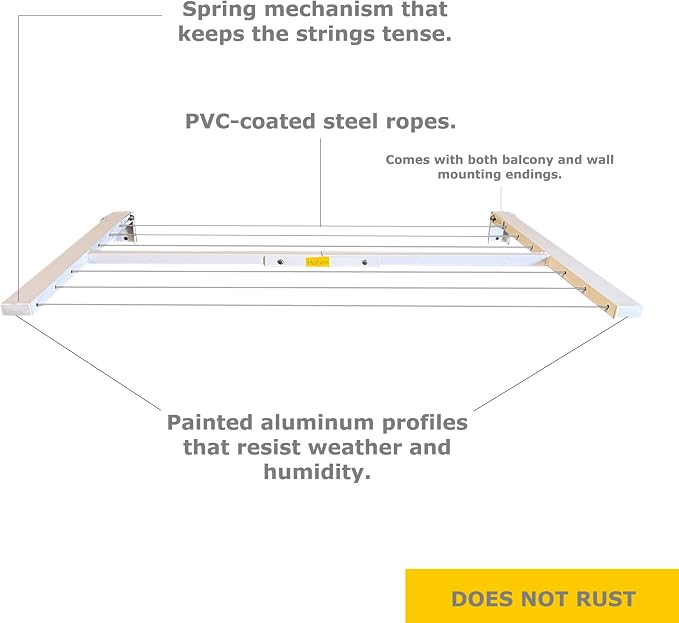 2 in 1 Balcony and Wall Mounted Drying Rack – Aluminum Clothesline - Image 5