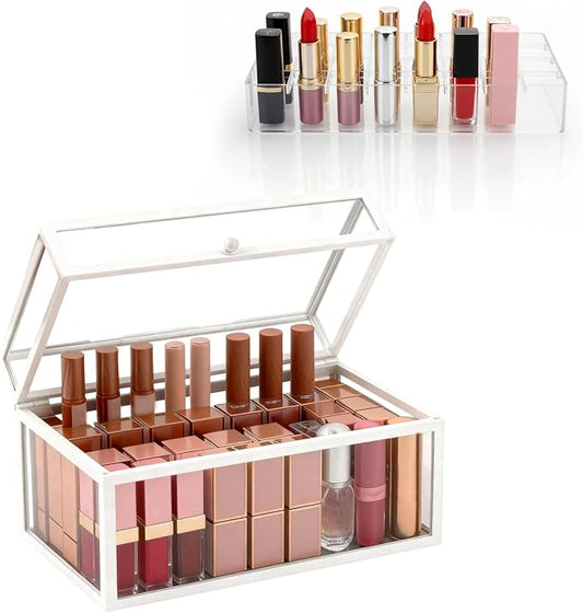 40 Lipsticks Organizer with Lid, Glass Display Box Fits Large Perfume & Skincare by Krdrgey