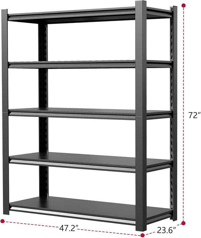 48" W Garage Shelving 2500LBS Heavy Duty Storage Shelves 5 Tier Adjustable - Image 3
