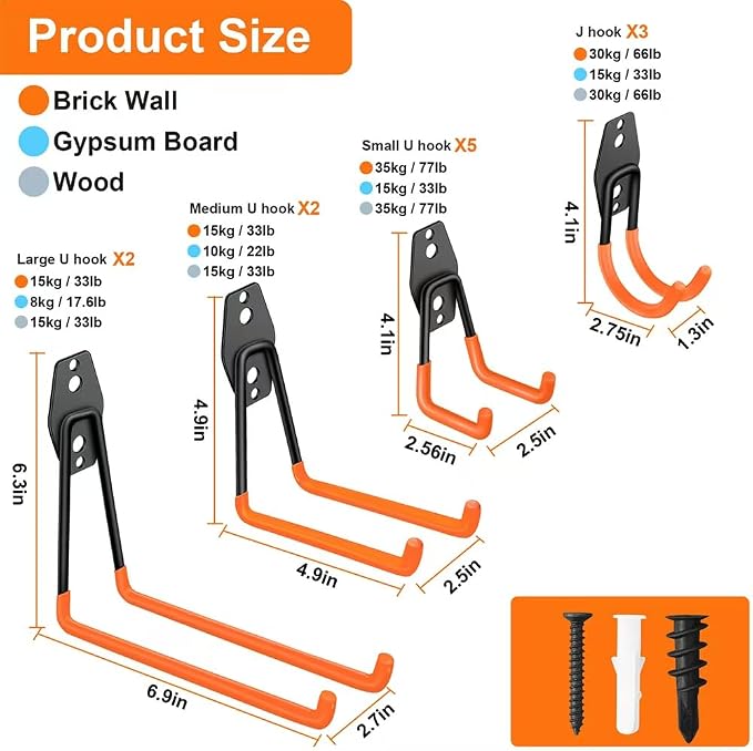 Garage Hooks Pack of 12, Garage Storage System Hooks - Image 2