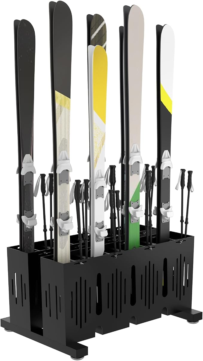 8-Pair Ski Storage Rack w/Width-Adjustable Fixing Bars, Heavy Duty Metal by Eastrexon