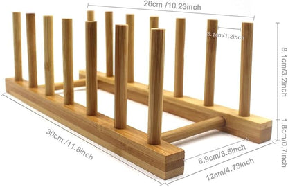 INNERNEED Bamboo Wooden Plate Racks Dish Stand Holder Kitchen Storage Cabinet - Image 2