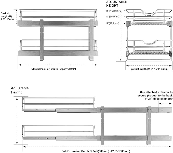 Pull Out Cabinet Organizer, 2 Tier Soft Close Slide Out Drawer - Image 3