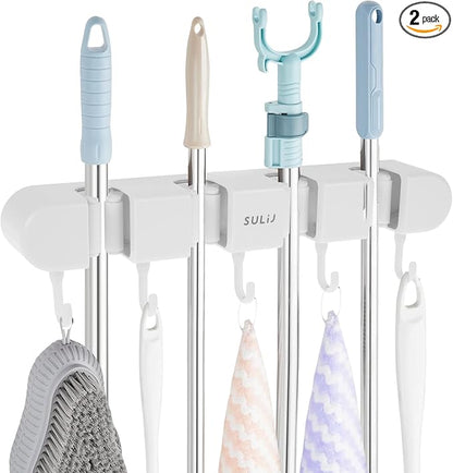 2Pcs Broom Holder Wall Mount, No-Drilling Self-Adhesive Mop and Broom Storage by ServingEveryFamily