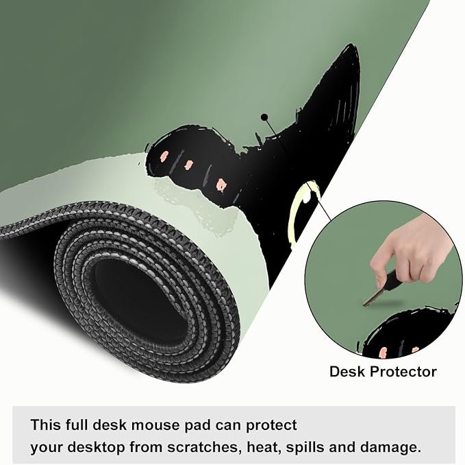 Cute Black Cat Large Mouse Pad – Extended Desk Mat 31.5 x 11.8 in– Kawaii Kitty - Image 4