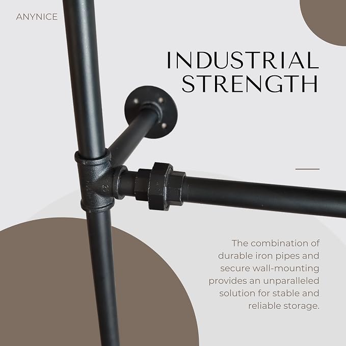 Industrial Pipe Clothing Rack, Wall Mounted Garment Black Wall Hanging Clothing - Image 6