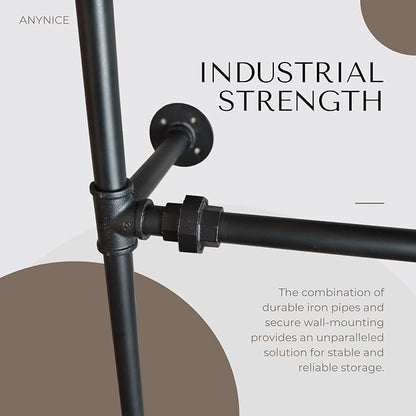 Industrial Pipe Clothing Rack, Wall Mounted Garment Black Wall Hanging Clothing - Image 6