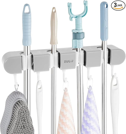 3PCS Broom Holder Wall Mount, No-Drilling Self-Adhesive Mop and Broom Storage by ServingEveryFamily