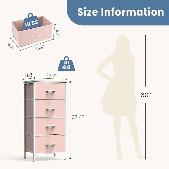 DUMOS Nightstand with 4 Drawers Bedside Table with Removable Fabric Bins Sturdy - Image 3