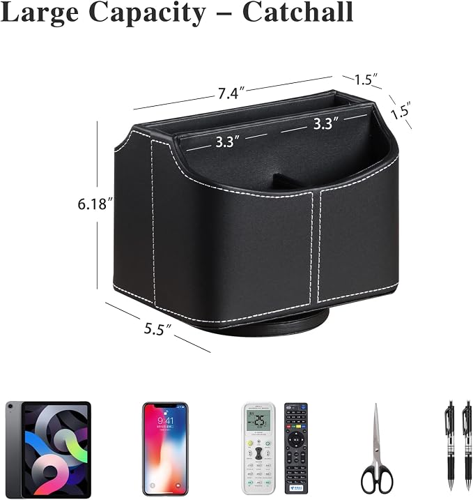 YAPISHI Leather Remote Control Holder, 360 Degree Spinning Desk TV Remote - Image 4