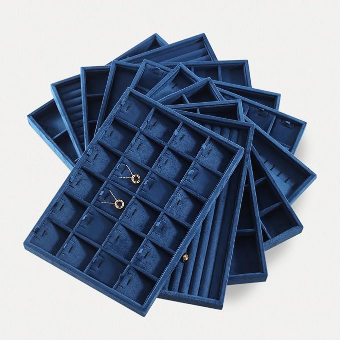 Velvet Stackable Jewelry Display Tray, 24 Grid Earring Ring Storage Tray - Image 8