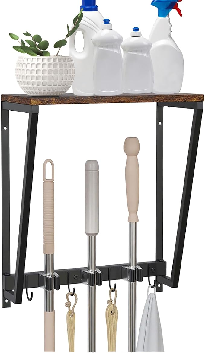 Wall-mounted broom and mop storage rack, equipped by WLHYHH