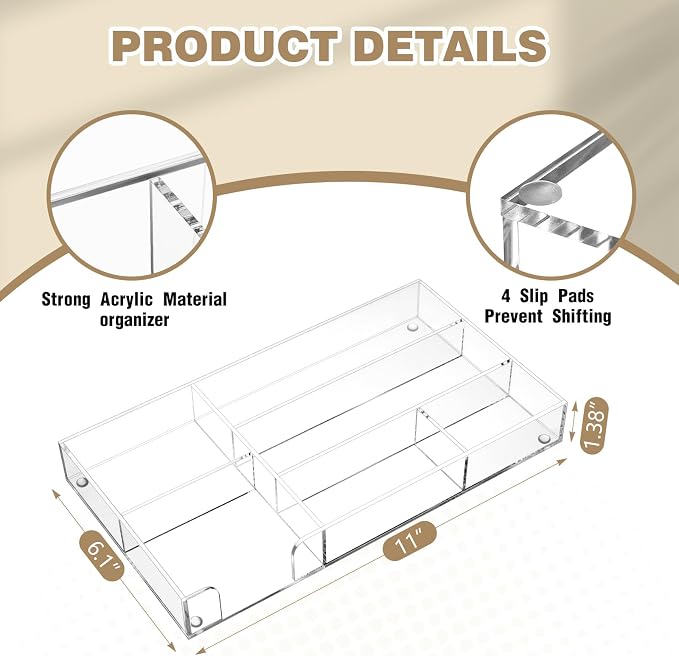 Clear Acrylic Desk Drawer Organizer 11 x 6.1 x 1.38 Inch Storage Tray Organizer - Image 2