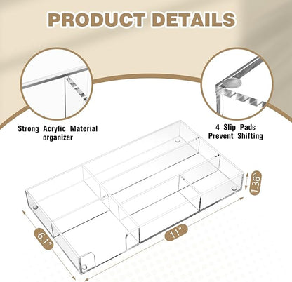 Clear Acrylic Desk Drawer Organizer 11 x 6.1 x 1.38 Inch Storage Tray Organizer - Image 2