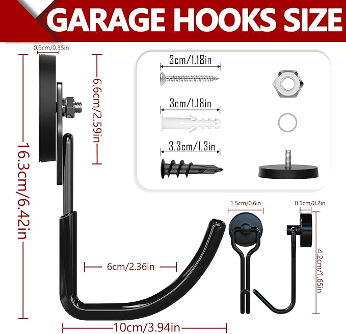 3-H Heavy Duty Magnet Garage Hooks 2 Pack, J Shape Strong Magnetic Hooks - Image 3