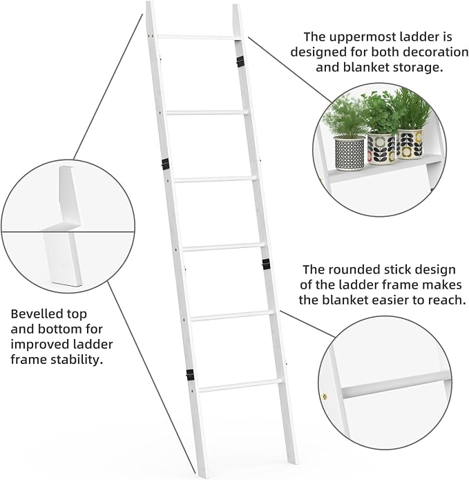 BAMBANG 6-Tier Blanket Ladder for Living Room, Blanket Quilt Ladder Rack Rustic - Image 4