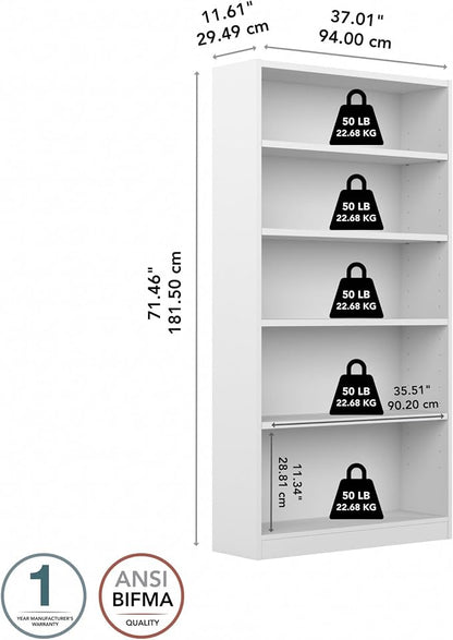 Bush Furniture Universal Tall 5 Shelf Bookcase in White, Vertical Storage and - Image 8