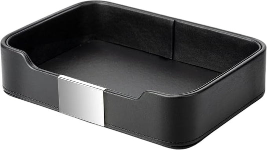 SANZIE Luxury Leather Tray Desktop Storage Catchall Organizer Decorative Tray by SANZIE