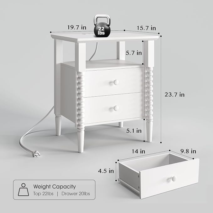 White Night Stand Set 2, Vintage Nightstand - Image 2