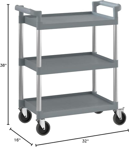 Gray Utility/Bussing Cart with Three Shelves - Image 3