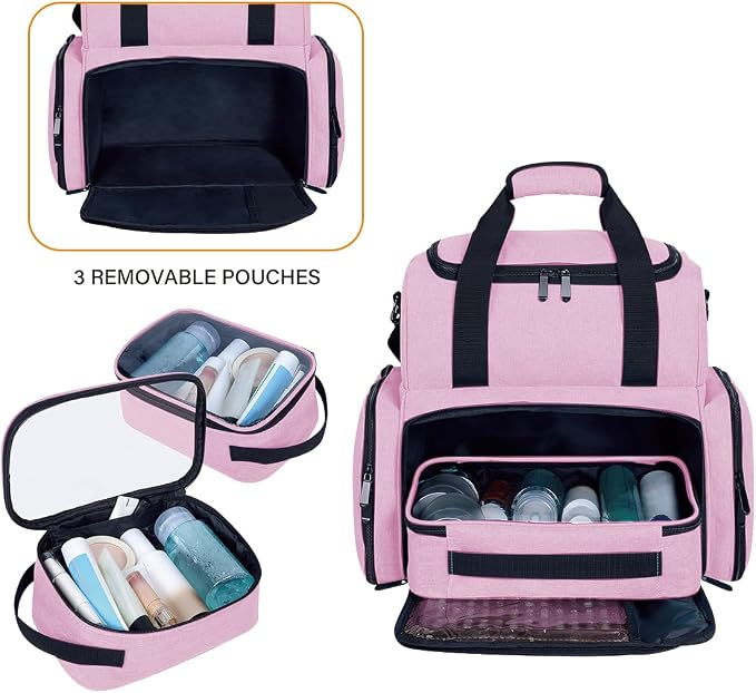 Large Makeup Cosmetic Bag with 3 Removable Case and 2 Removable Dividers Double - Image 5