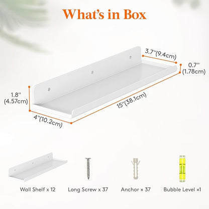 Lifewit Floating Shelves for Wall, 12 Pack White Acrylic Shelf 15" Room Decor - Image 3