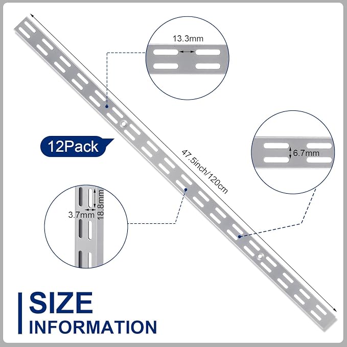 12 Pack 47 Inch Dual Track Upright Wall Shelving System Shelf Bracket Twin Slot - Image 3