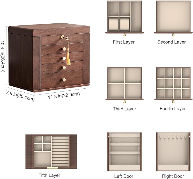 Black Walnut Wooden Jewelry Box, Wood Jewelry Organizer - Image 4
