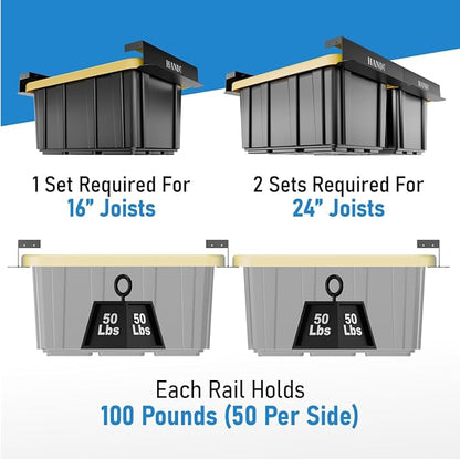 HANDT Overhead Garage Storage Rack, Connectable Heavy Duty Metal Ceiling Rails - Image 5