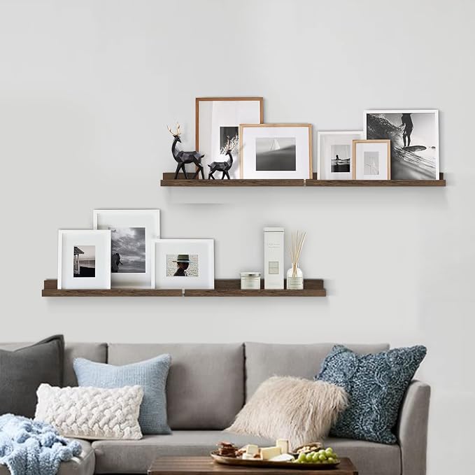 Forbena 24 Inch Rustic Picture Ledge Shelf Set of 4, Wooden Floating Shelves - Image 5