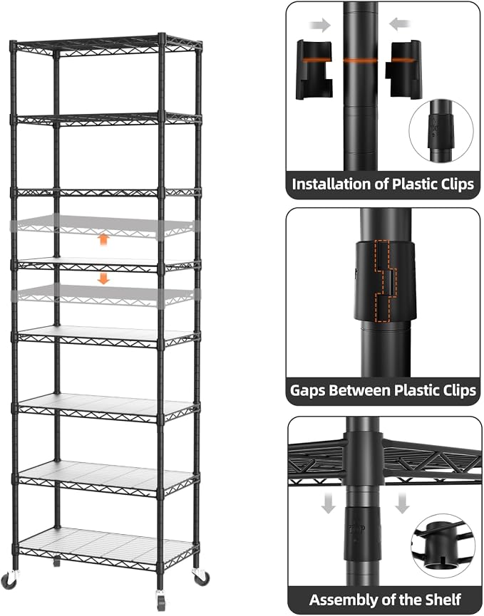 SINGAYE 8 Tier Shelf Organizer Storage Metal Shelves Garage Wire Shelving Unit - Image 6