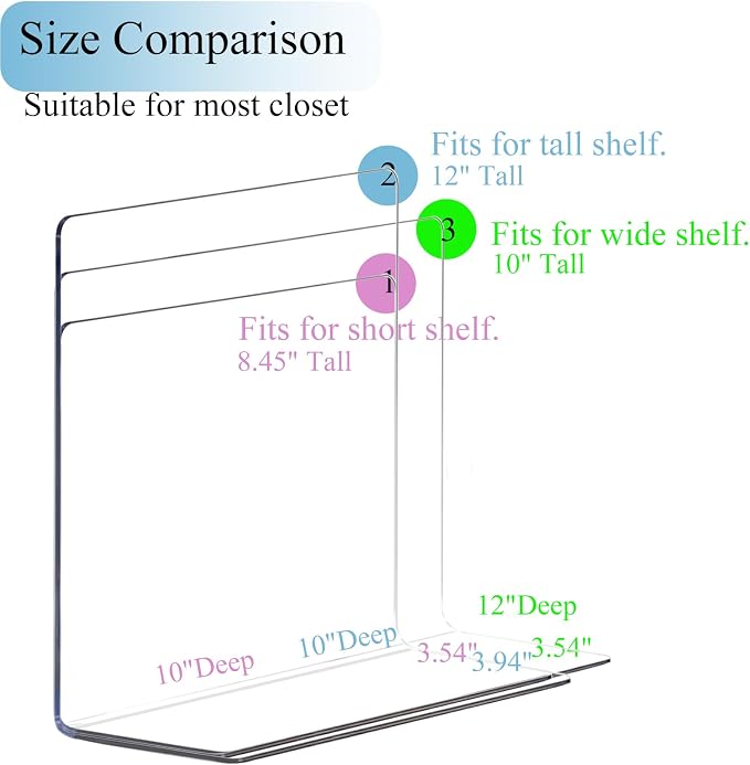 Shelf Dividers for Closet Organization: 12" Tall Acrylic Closet Dividers for - Image 3